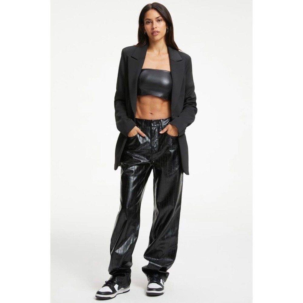 Good American Baggy Good 90s Faux Leather Pants Black Straight US 6 Waist 28 NWT